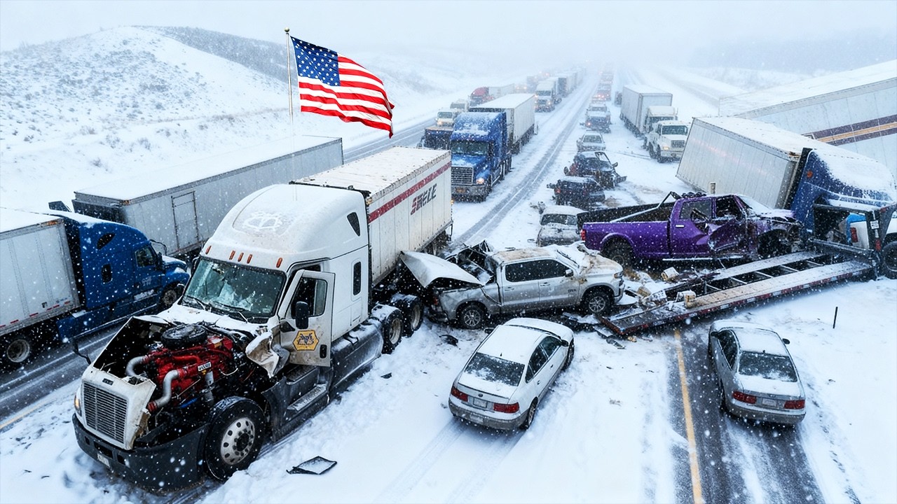Chaos in Wyoming, USA !❄️ Massive Snowstorm Triggers Multi Vehicle Pileup on Interstate 80
