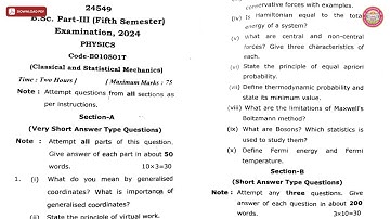BSC 5TH SEM PHYSICS CLASSICAL AND STATISTICAL MECHANICS 2024 | VBSPU
