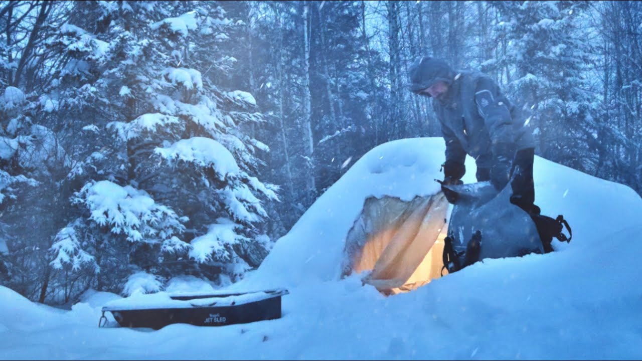 Download Winter Storm Camping in a Shelter made of Snow - Blizzard Conditions in Atlantic Canada!