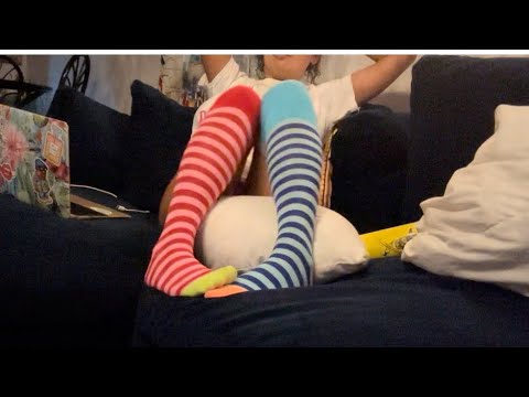 ASMR relax with me on my couch 🛋️ 🦶 in over the knee mismatched socks