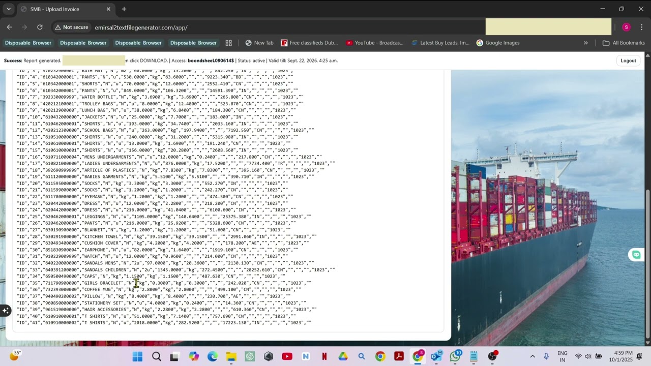 Emirsal 2 Text File With 8 & 12 Digits HS Cod Generation Process on Web Application