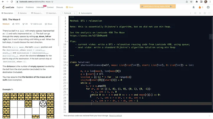 Leetcode 505. The Maze II - traversal with BFS