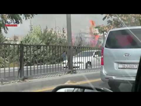 حريق يلتهم الاشجار على طريق عبدون ضاحية الياسمين جفرا نيوز