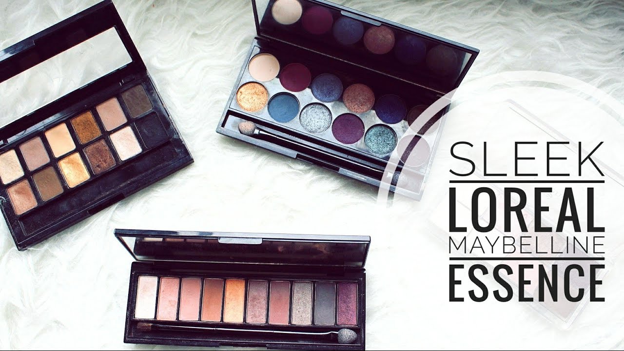 ОБЗОР БЮДЖЕТНЫХ ПАЛЕТОК ESSENCE, MAYBELLINE, LOREAL, SLEEK/ СВОТЧИ
