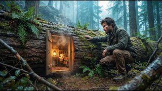 Building a Secret Dugout Inside a Hollow Tree  Building the Most Hidden Bushcraft Shelter