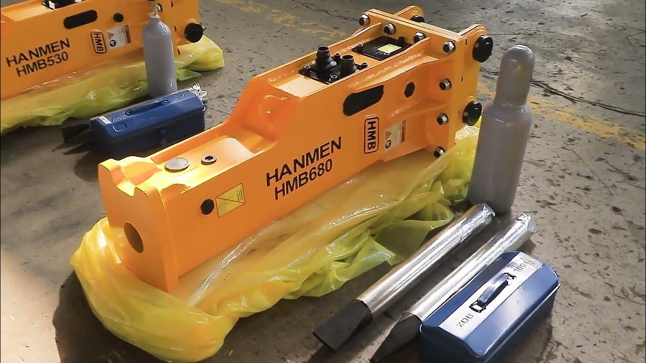 HMB680 excavator rock breaker hammer(box type) Working YouTube