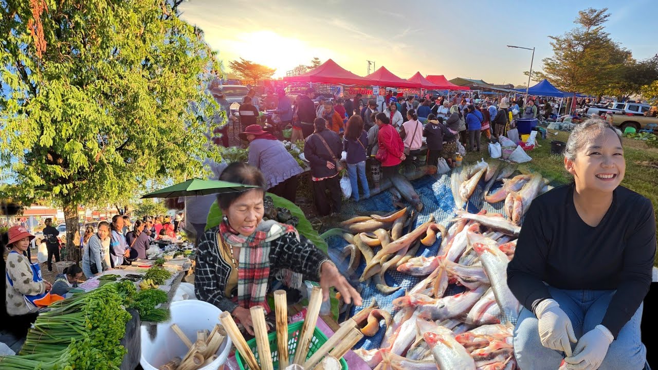 ตลาดนัดวันอาทิตย์ บ้านหัวนา #อาหารธรรมชาติ #อาหารอีสาน อำเภอเขมราฐ อุบลราชธานี