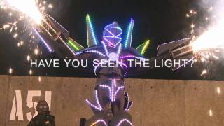 LED robot Globot vs. Illuminatus! AREA 51