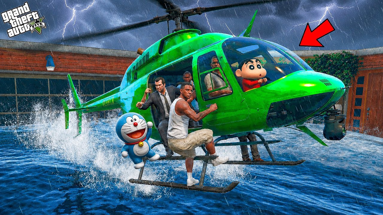 GTA V : Franklin And Shinchan's House Destroyed by Giant Tsunami In GTA 5 Telugu |#gta5