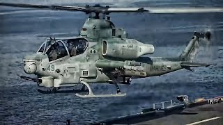 Military Helicopters Takeoff And Land On Mobile Base Ship