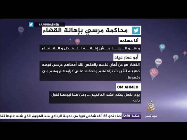 نشرة تويتر.. محاكمة مرسي بإهانة القضاء