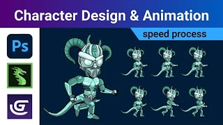 2D Game Character Sprite Sheet Design & Animation time lapse   #photoshop #dragonbones #gdevelop
