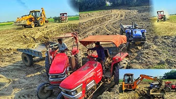 Jcb 3dx Backhoe Machine Working With Mahindra YUVO 415 DI Tractor and Swaraj Tractor | Jcb Video