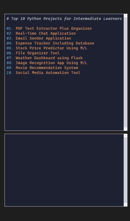 Top 10 Mid Level Python Projects List #pythontutorial #pythonprojects ...