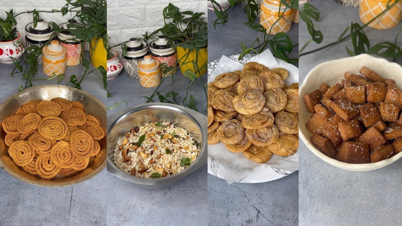 🌟4 Crispy Snacks in 1 Video | Rice Murruku, Poha Chiwda, Verki Puri, Gud Para Recipe | Diwali Snacks