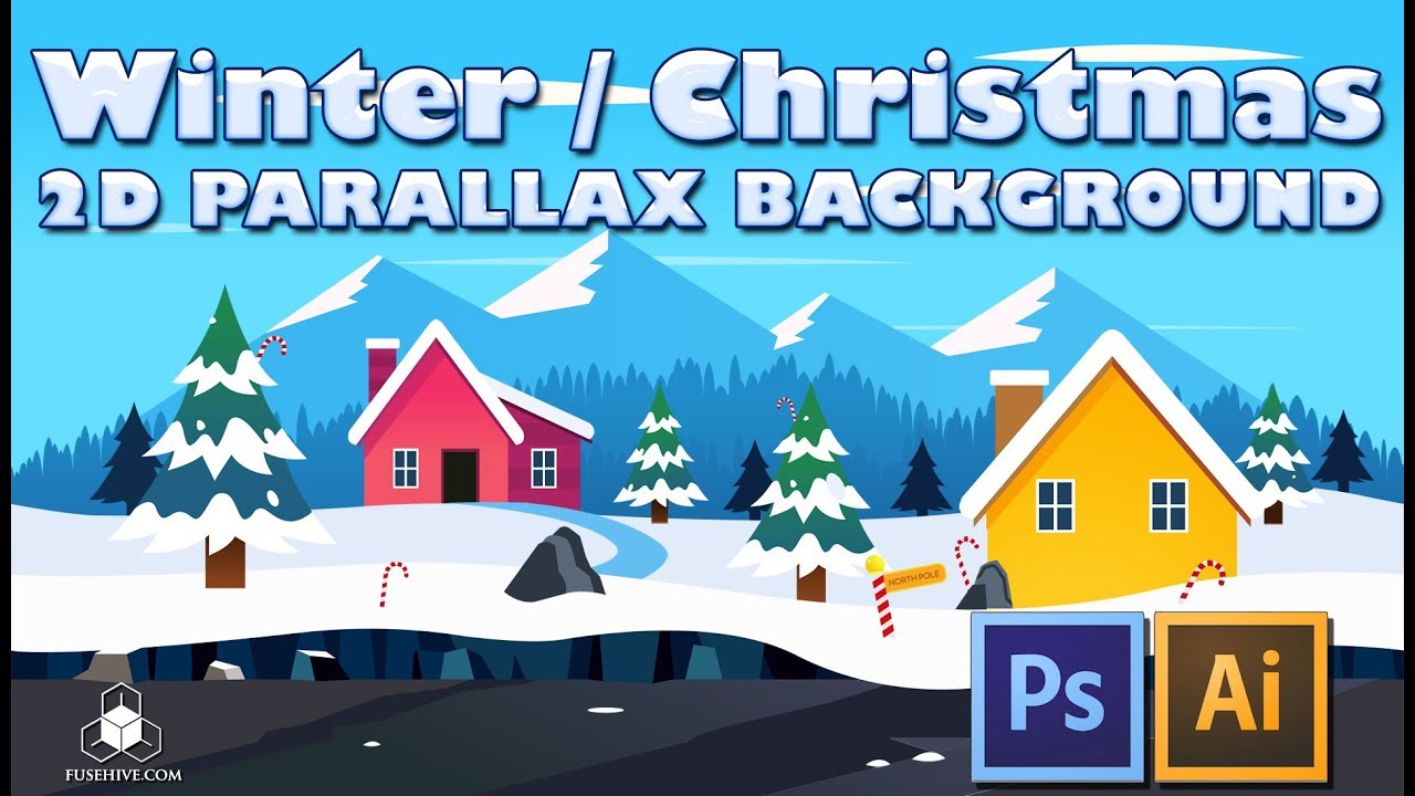 Winter / Christmas Town - 2D Cartoon Snowy North Pole Parallax Background |  GameDev Market