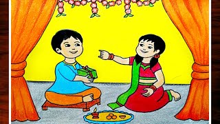Bhai Dooj Drawing|How To Draw Bhai Dooj Special Scenery|Bhai Phota Drawing Easy For Beginners screenshot 5