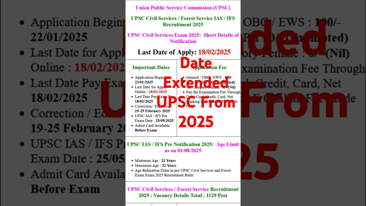 UPSC Civil Services IAS Pre / Forest Service IFS Recruitment 2025 Apply Online for 1129 Post