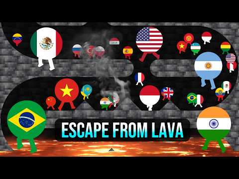 34 Legged Countries Escape from the Lava - Survival Country Marble Race in Algodoo