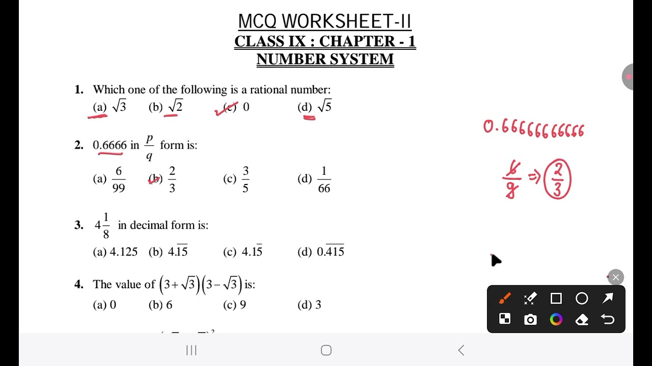 CLASS 9 NUMBER SYSTEM MCQ practice 01