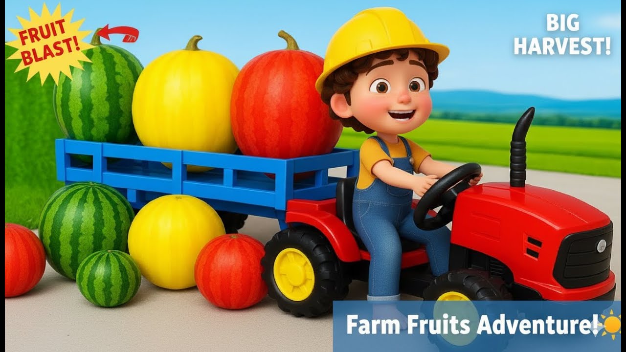 Kid Farmer's Giant Watermelon Harvest with a Tractor-  Farm Work || Farm Story World