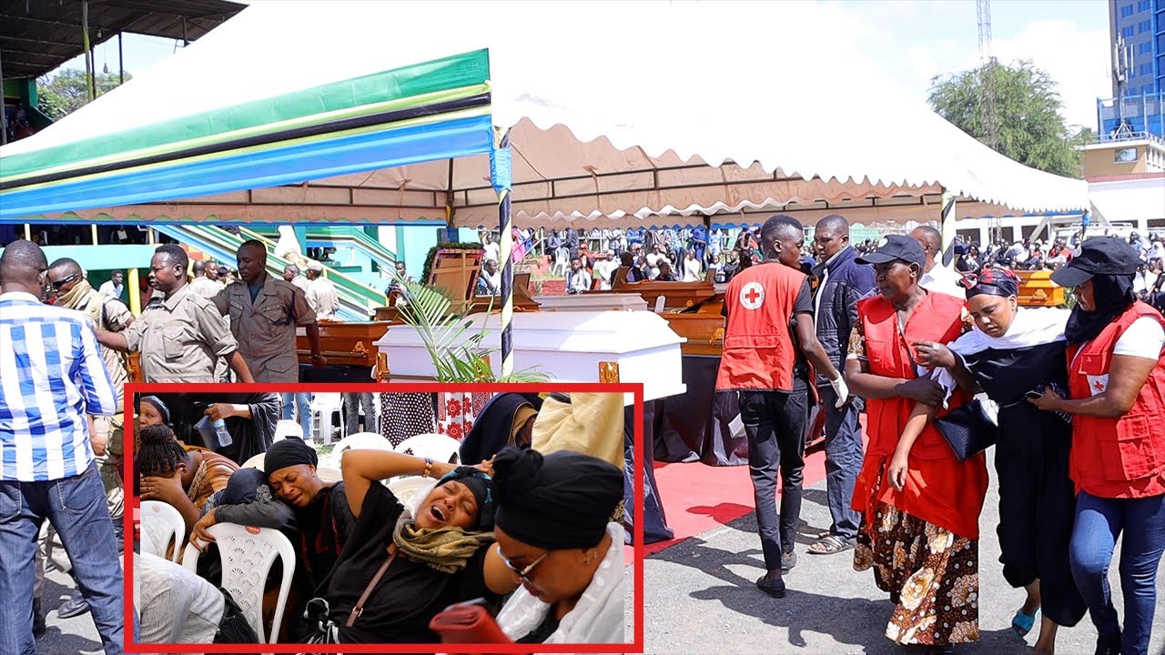 TUKIO LA KUAGWA MIILI YA WATU 25 WALIOFARIKI ARUSHA, WATU WAANGUKA UWANJANI