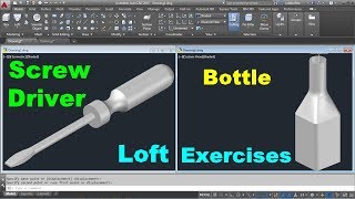 AutoCAD 3D Practice Drawing for Loft Command | AutoCAD 3D Mechanical Drawing | Bottle & Screw Driver