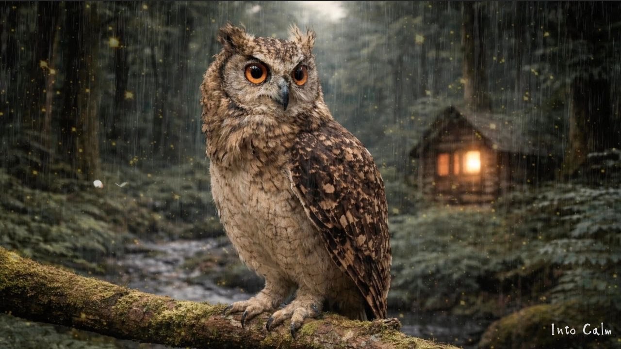 Rain & Quiet Owl Ambient | Misty Forest for Relaxation – 3 Hours