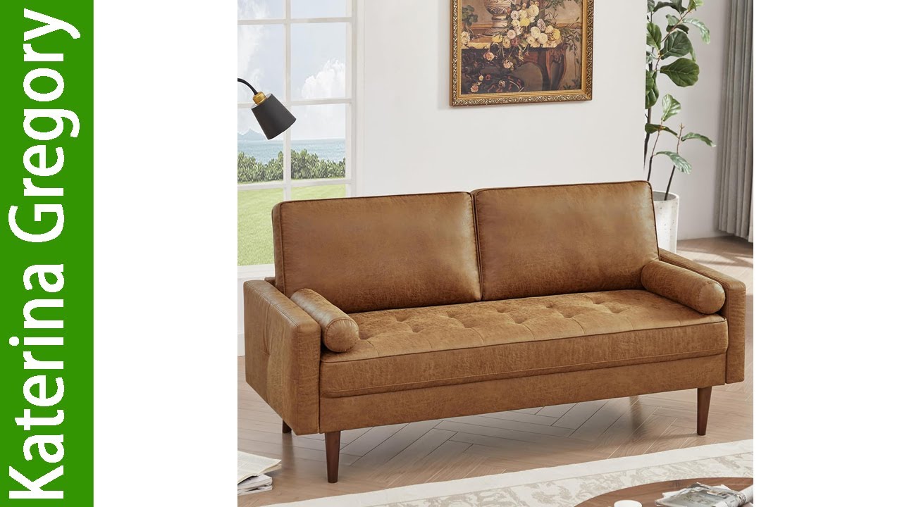 HIFIT 58 inch Loveseat Sofa Couch Mid Century Modern Faux Leather Couch ...