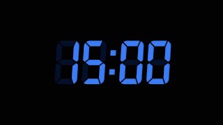 15 Seconds Digital Countdown Timer | Black Background | Blue Text | No Sounds