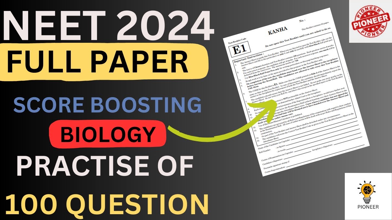 NEET Biology 100 MCQ Most Expected Questions 2024 | Biology Full ...