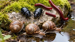 Once in a Lifetime: A Millipede, Snail, and Rhinoceros Beetle Together #rareencounter #frienship 