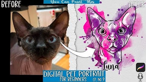 How to make a DIGITAL Pet Portrait in PROCREATE | Beginner Tutorial | Colorful Watercolor Cat | Ep 9