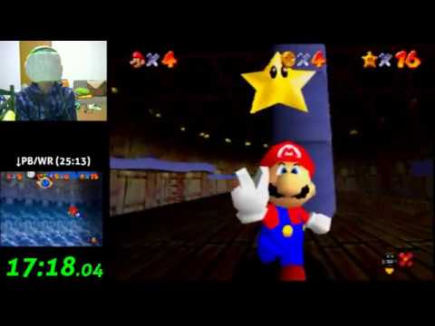 Super Mario 64 - 16 star Blindfolded Speedrun 24:03 [WR] 目隠しマリオ64☆16枚RTA