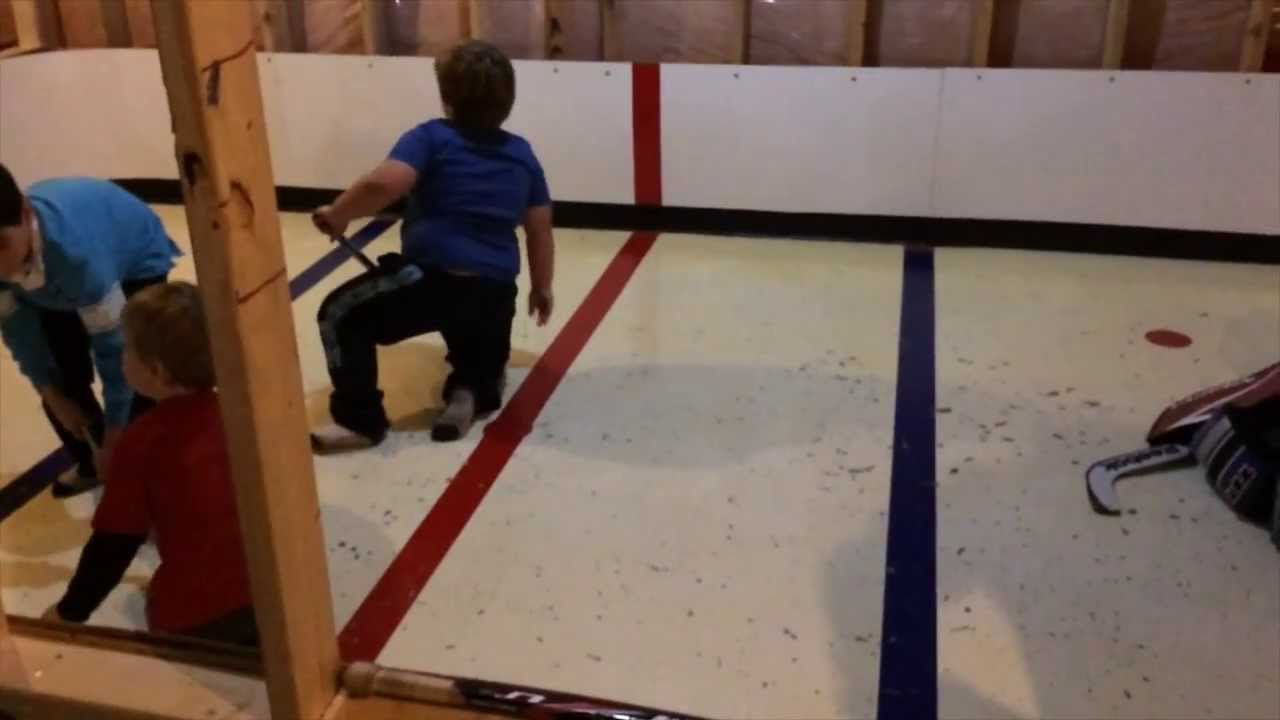 hockey rink in basement - YouTube