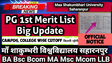 Maa shakumbhari university Pg merit list |Maa shakumbhari university merit list 2023 |