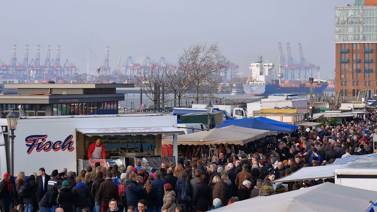 Hamburg, Altona, Fischmarkt, Blick auf Marktgelände - Full HD (1080p) Videobild st. pauli piers