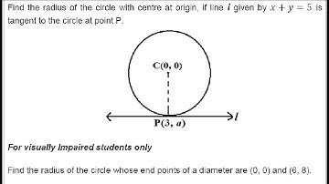 Find the radius of the circle with centre at origin, if line l given by 𝑥+𝑦=5 is tangent to the