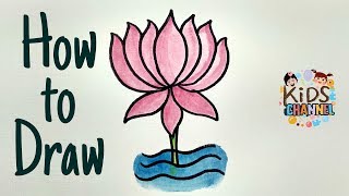 Player Profile Lotus Drawing Simple | How to Draw a Lotus Flower | Lotus Coloring Page | Kids Channel