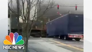 Caught on camera: Freight train slams into tractor-trailer in upstate New York