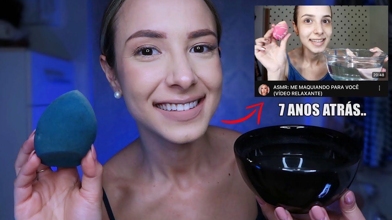 ASMR REPRODUZINDO MEU PRIMEIRO VÍDEO DE ASMR (me maquiando)