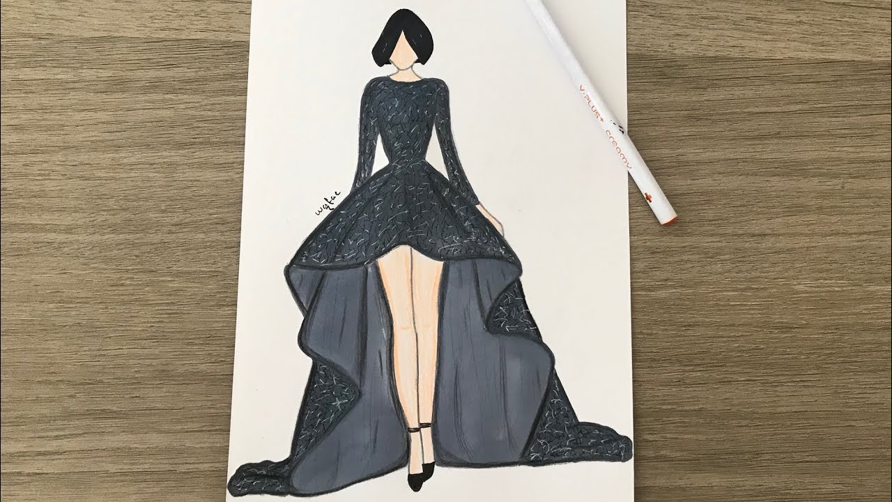 Comment dessiner une robe /How to draw a dress/ Wie zeichnet man ein Kleid  - YouTube