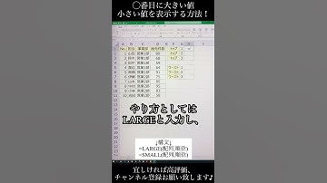 エクセル(Excel)使い方講座！LARGE、SMALL関数が便利すぎる！ #shorts