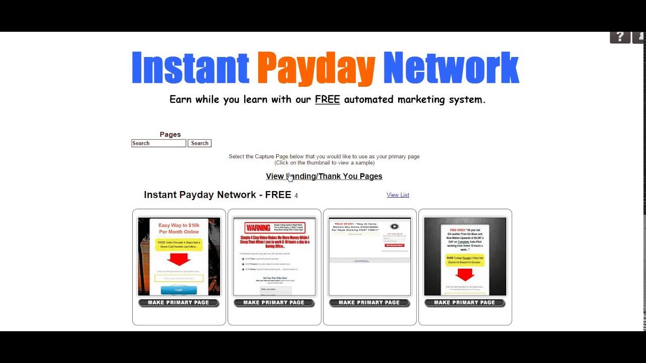 Instant Payday Network- capture page and landing page