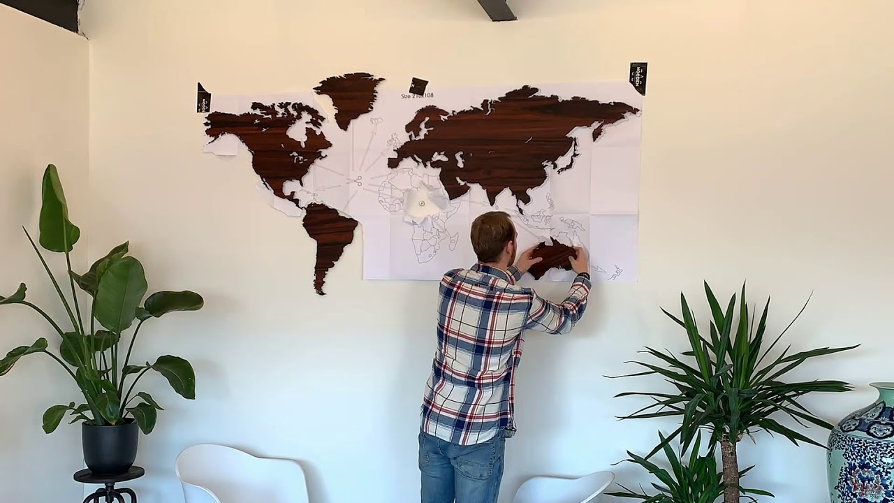 Wooden World Map - Walnut - 216 x 108 cm - Wooden Amsterdam