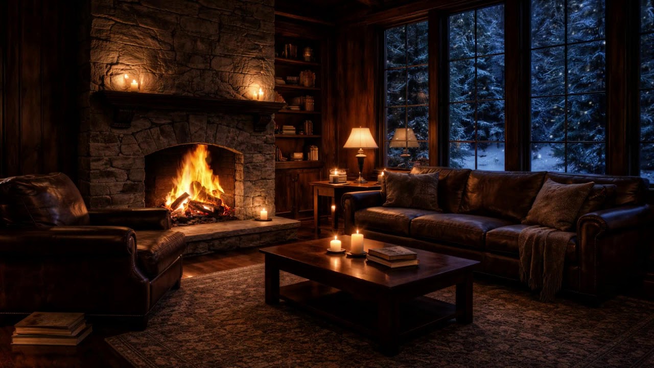 🔥 No Ads — Night Cabin Fireplace 🔥 Slow Cozy Burn & Gentle Candlelight