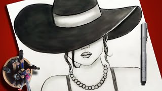 رسم سهل | كيفية رسم بنت ترتدي قبعة بالرصاص بطريقة سهلة جدا جدا | رسم بنات كيوت