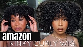 NO LEAVE OUT! NO GLUE! $89 AMAZON KINKY CURLY BANG WIG | ALWAYSAMEERA