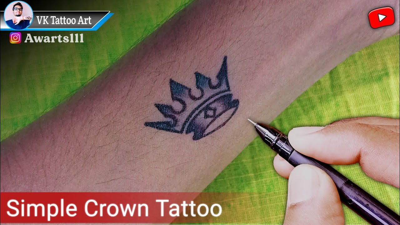 How to Make Simple Crown Tattoo on Hand with Pen at Home || crown tattoo  design - YouTube