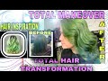 NEON MINT GREEN HAIR COLOR TRANSFORMATION TOTAL HAIR MAKEOVER FOILAYAGE TECHNIQUE